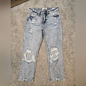 Lovervet Light Blue Distressed Straight Leg Cropped Jeans